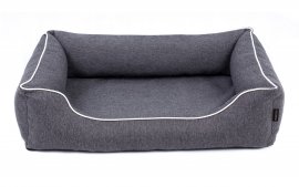 Legowisko dla psa Sofa Mallorca Orthopedic w kolorze ciemnoszarym z białym wykończeniem 65 x 50