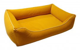 Legowisko dla psa Sofa Barcelona Standard TwinFoam w kolorze żółtym z białym wykończeniem