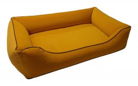 Legowisko dla psa Sofa Barcelona Standard TwinFoam w kolorze żółtym z czarnym wykończeniem
