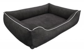 Legowisko dla psa Sofa Barcelona Orthopedic w kolorze ciemnoszarym z białym wykończeniem