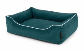 Legowisko dla psa Sofa Barcelona Standard TwinFoam w kolorze turkusowym z białym wykończeniem